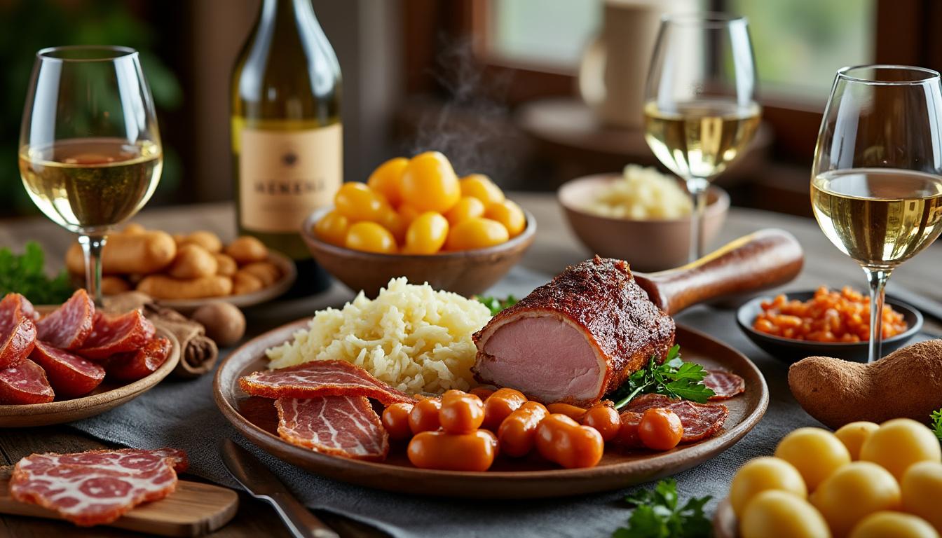 découvrez notre coffret gourmand de choucroute traditionnelle, parfait pour régaler 8 convives avec des saveurs authentiques et généreuses.