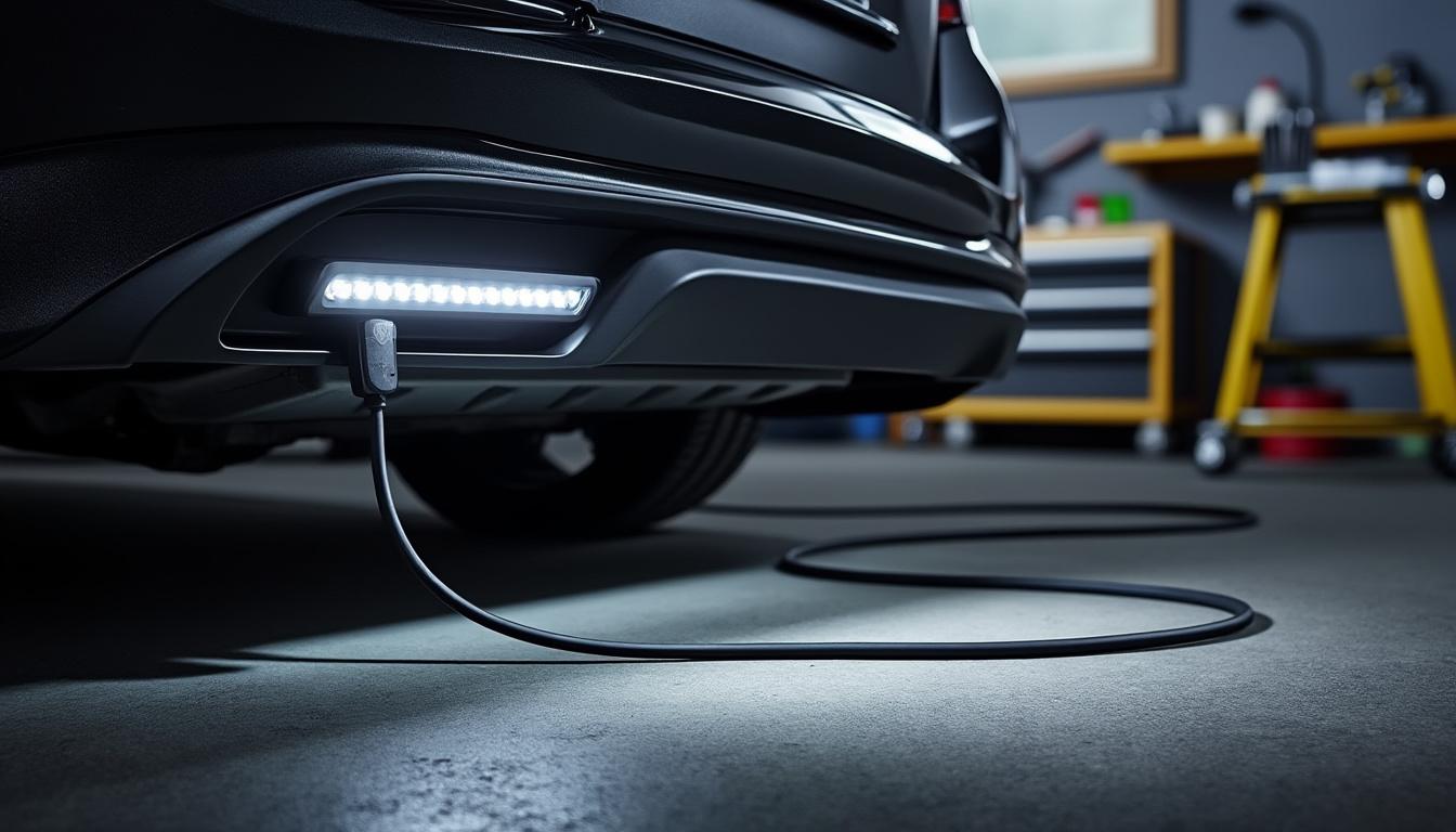 éclairage led noir pour plaque d'immatriculation avec câble extra-long de 2,6 mètres, idéal pour une installation facile et une visibilité optimale de votre numéro de véhicule.